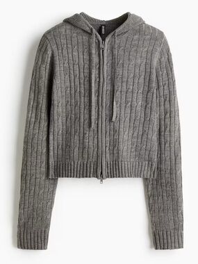 Gray Cable Knit Zip Hoodie